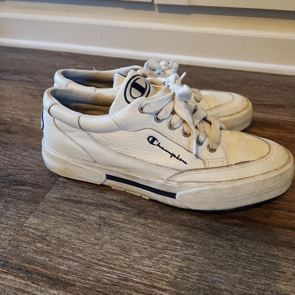 Champion Men's White and Blue Trainers Size 10.5 Vintage